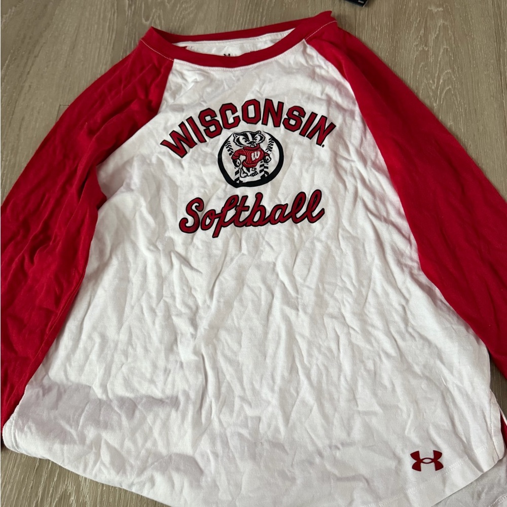 Under Armour Red and White Raglan Shirt